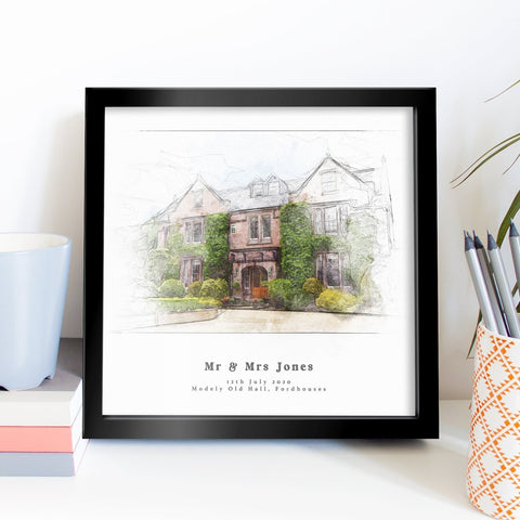 Bespoke Wedding Venue Sketch Print Portrait Personalised Wedding Gift For The Couple UNFRAMED PRINT