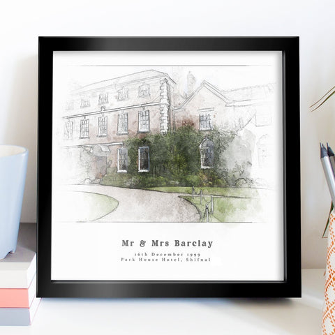 Bespoke Wedding Venue Sketch Print Portrait Personalised Wedding Gift For The Couple UNFRAMED PRINT